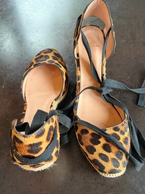 J. Crew Women's Leopard Print Espadrille Lace-Up Wedges